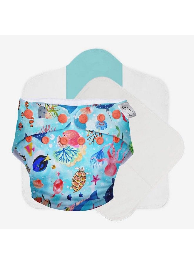 Superbottoms Uno Freesize Cloth Diaper ; Cloth Diaper For Babies 3M To 3Y ; Washable & Reusable Cloth Diaper ; Comes With Cloth Diaper Inserts ; 1 Organic Cotton Soaker + 1 Booster ; Save The Seas - Image 2