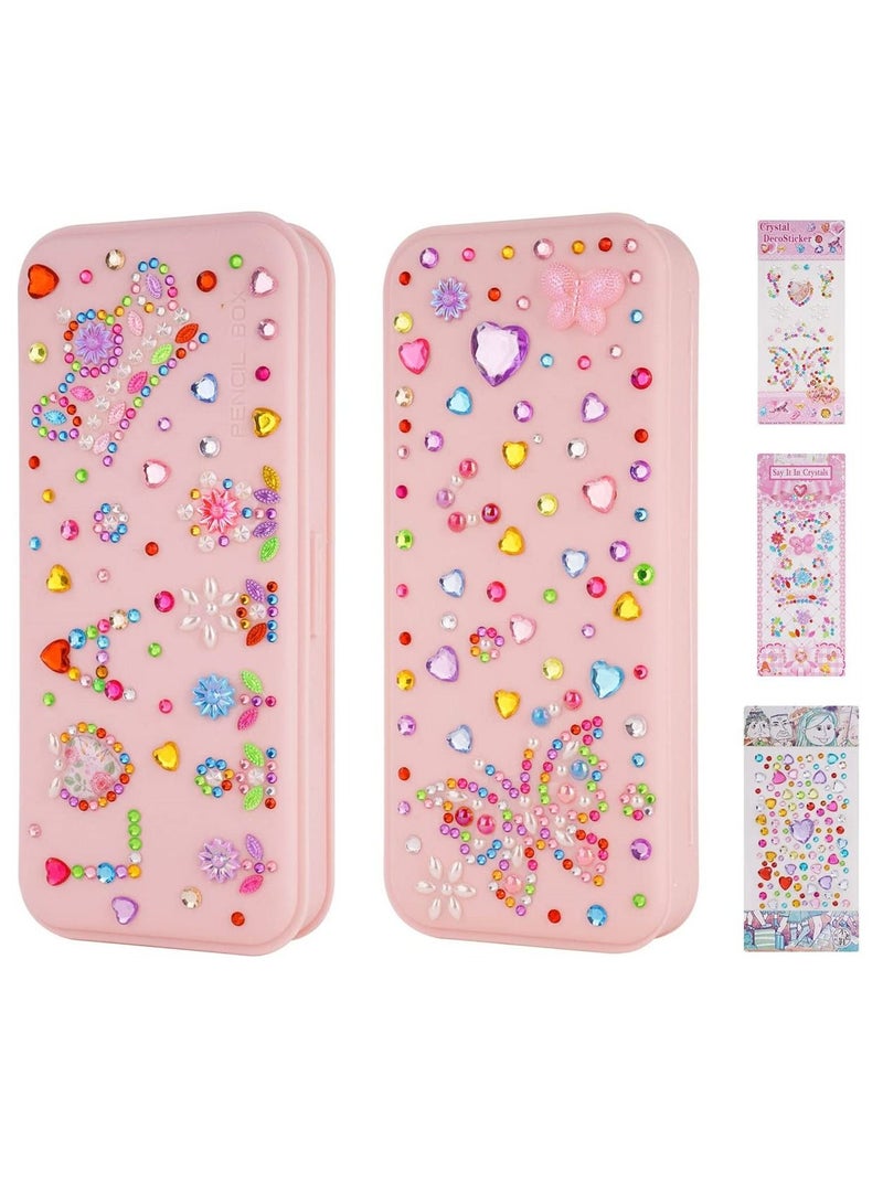 Excefore Pencil Case Pen Box, Large Capacity Pencil Pouch Holder DIY Pencil Organizer with 3 Sheets of Rhinestone Stickers - Image 1