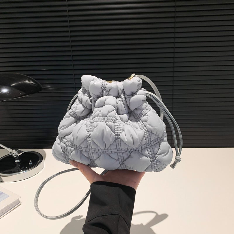 New Pleated Cloud Bag Quilted Lucky Bag Drawstring Drawstring Handbag New Trendy New Hand-Held Crossbody Bag White - Image 1
