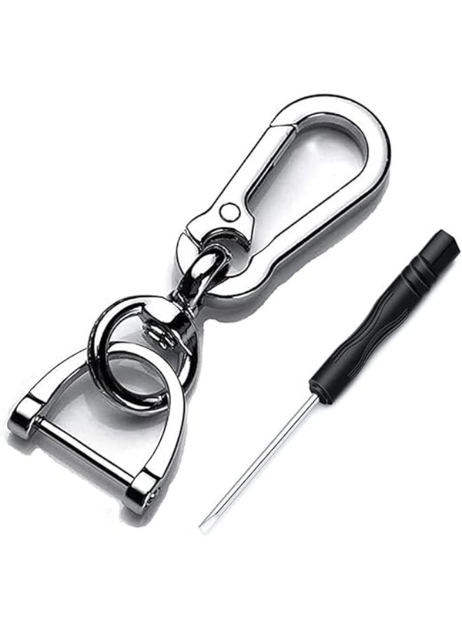 Heavy Duty Keychain Universal Zinc Alloy Car Key Holder,360 Degree Rotatable with Anti-Lost D-Ring Bright Silver - Image 1