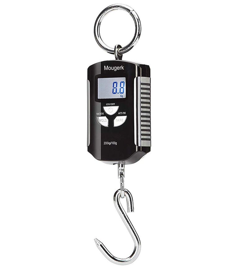 Mougerk Portable Digital Hanging Scale Heavy Duty Fish Weight Scales 440lb 200kg 2 AAA Batteries(Not Included) (Black Silver)