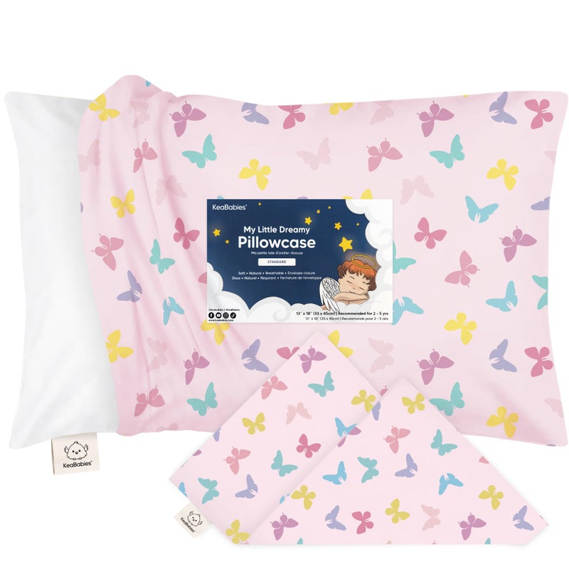 KeaBabies Toddler Pillowcase 13"x18" - Organic Cotton Toddler Pillowcase for Kids, Boys, Girls, Soft & Durable Cotton Cover for Miniature Sleepy Pillows, Cute Colors, Pillow Sold Separately (Flutter) - Image 1