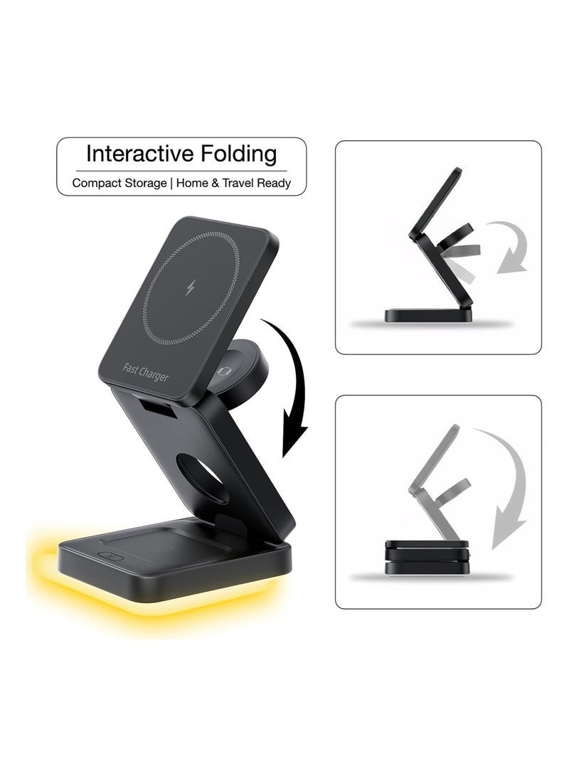 Bukela Fast Wireless Charger, Magnetic Foldable 3 in 1 Charging Station compatible with iPhone 16/15/14/13/12/Pro/Plus/Pro Max,15W Portable Charger for Apple Watch10/9/8/7/6/5/4/3/SE, compatible with Airpods3/2/Pro Black - Image 2