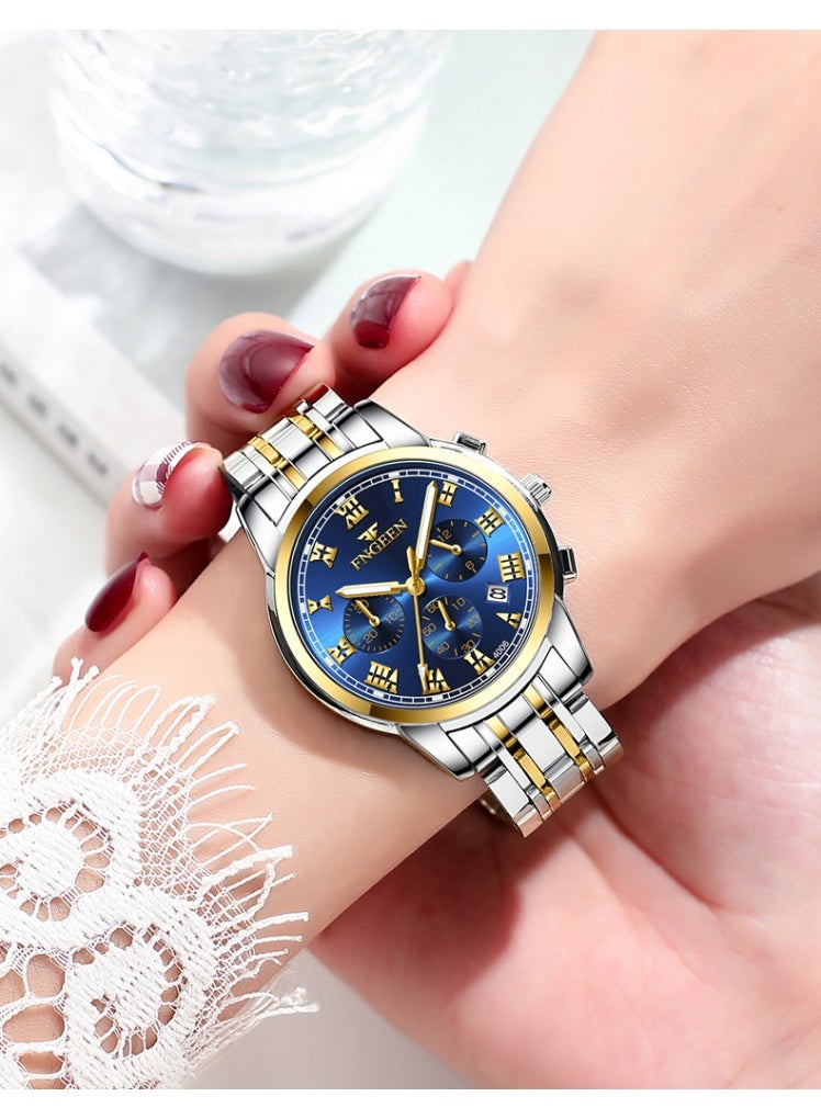 فنجين ساعات نسائية من أفضل العلامات التجارية الفاخرة المقاومة للماء وساعة التاريخ للسيدات بحزام من الفولاذ ساعة كوارتز كاجوال ساعة يد رياضية للنساء - Image 3