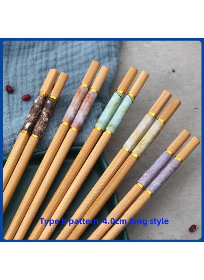 Generic - Paint-free Marble Printing Chopsticks Chopsticks Bamboo Chopsticks Household Bamboo Chopsticks 10 Pairs Of Five-color Chopsticks Manufacturers Special Chopsticks-Color:Marble 10 Pairs In Bags-short Style-Specifications:24x7.0x6.3 Joint (without Paint) - Image 1