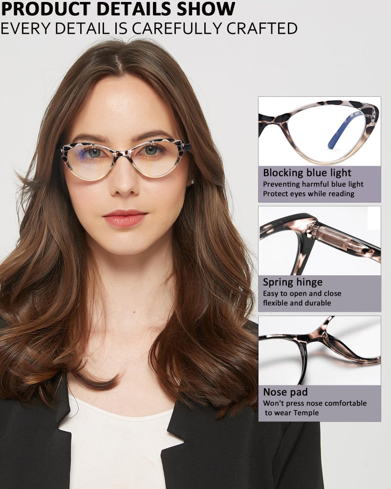 EYEURL Cat Eye Reading Glasses for Women 2 Pair Blue Light Blocking Readers 2.75 Comfort Spring Hinge Lightweight Eyeglasses Anti Glare for Ladies - Image 4
