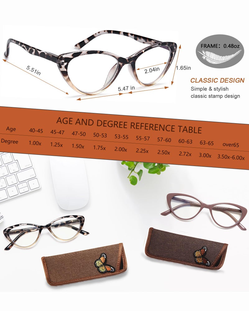 EYEURL Cat Eye Reading Glasses for Women 2 Pair Blue Light Blocking Readers 2.75 Comfort Spring Hinge Lightweight Eyeglasses Anti Glare for Ladies - Image 3