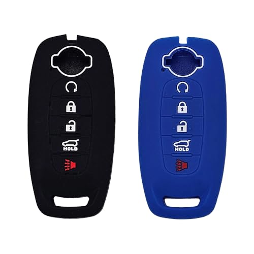 Autobase Silicone Key Fob Cover for 2023 2024 2025 Nissan Rogue Pathfinder Sentra | Rubber Remote Key Fob Protector Case with 5 Buttons - Black and Blue - 2 Pcs - Image 1