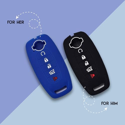 Autobase Silicone Key Fob Cover for 2023 2024 2025 Nissan Rogue Pathfinder Sentra | Rubber Remote Key Fob Protector Case with 5 Buttons - Black and Blue - 2 Pcs - Image 5