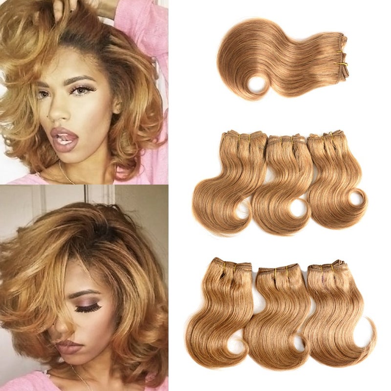 Violet Beauty Brazilian Virgin Short Hair Extensions Honey Blonde Body Wave Bundles With Closure 8 inch Bob Weave Human Hair - Image 1