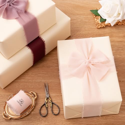 DORIS HOME Pink Chiffon Ribbon for Flower Bouquet, 2" x21Yd Fabric Ribbon for Gift Wrapping, Handmade Frayed Ribbon for Wedding, Chiffon Silk Ribbon for Christmas Decorations - Image 5
