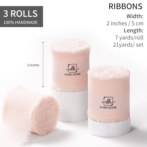 DORIS HOME Pink Chiffon Ribbon for Flower Bouquet, 2" x21Yd Fabric Ribbon for Gift Wrapping, Handmade Frayed Ribbon for Wedding, Chiffon Silk Ribbon for Christmas Decorations - Image 3