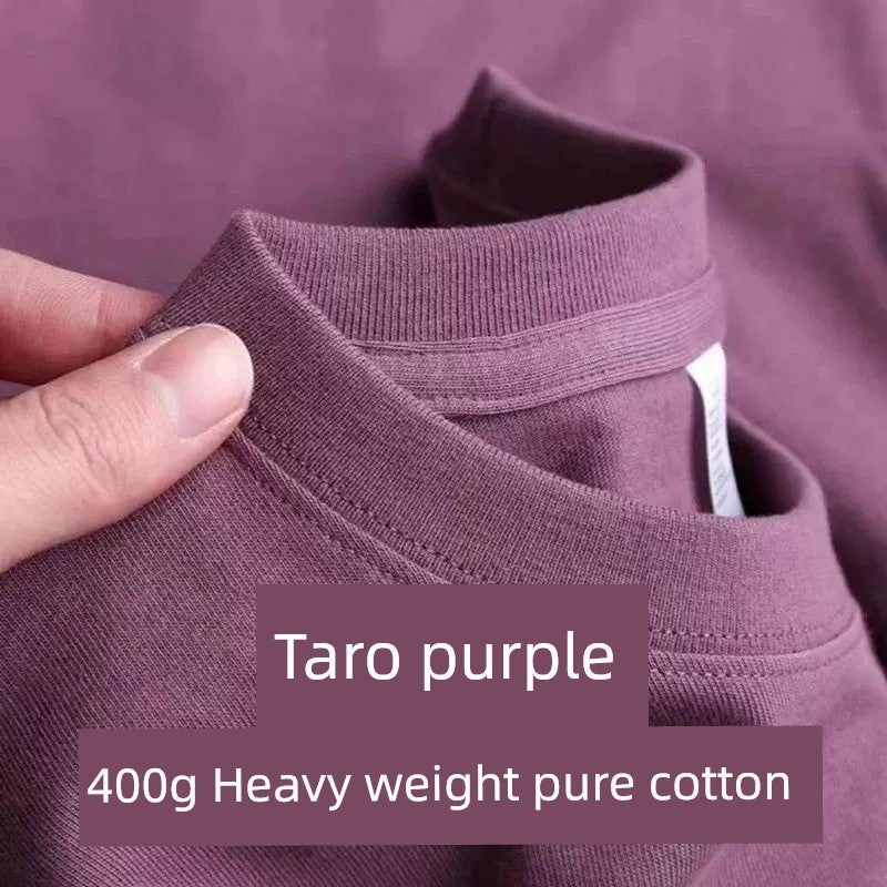 Ivory white 400G heavyweight Xinjiang pure cotton short-sleeved t-shirt for men and women in summer new round-neck versatile loose half-sleeved shirt - Image 1
