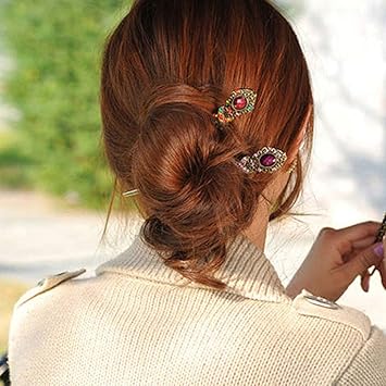 NW 4 Pcs Chinese Vintage Rhinestone Hair Clip Chignon Pin Hair Decor flower Hairpin Metal Hair Stick for Women - Image 3