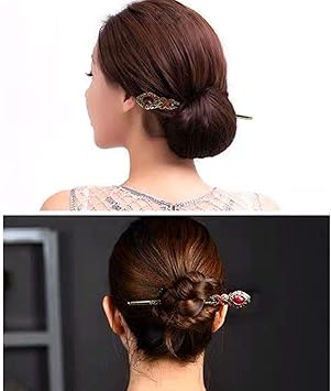 NW 4 Pcs Chinese Vintage Rhinestone Hair Clip Chignon Pin Hair Decor flower Hairpin Metal Hair Stick for Women - Image 5