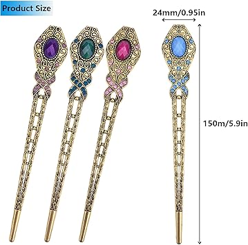 NW 4 Pcs Chinese Vintage Rhinestone Hair Clip Chignon Pin Hair Decor flower Hairpin Metal Hair Stick for Women - Image 2