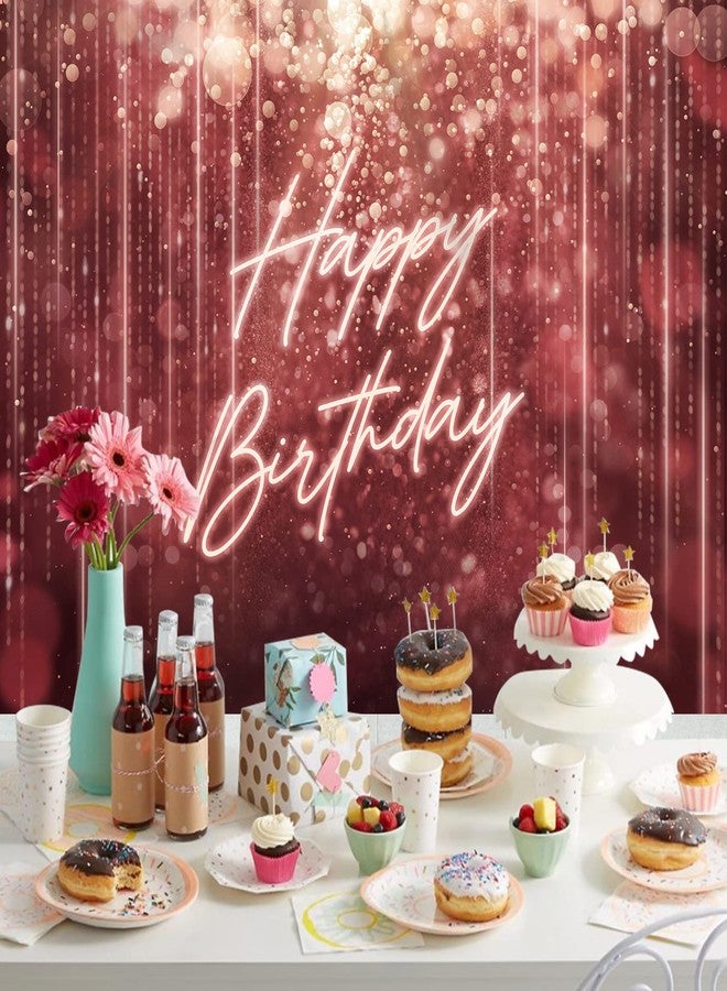 Rsuuinu Happy Birthday Backdrop for Women Bokeh Spots Rose Gold Burgundy Glitter Photo Background Women Girls 20th 30th 40th 50th 60th 70th Birthday Party Decorations Banner Photo Booth Props 7x5ft - Image 3