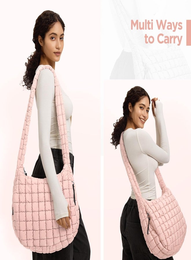 Babysun Puffer Tote Bag for Women Large Quilted Tote Bag Quilted Carryall Bag Soft Puffy Crossbody Bag Hobo Handbags Puff Purse, Peachy, Large - Image 2