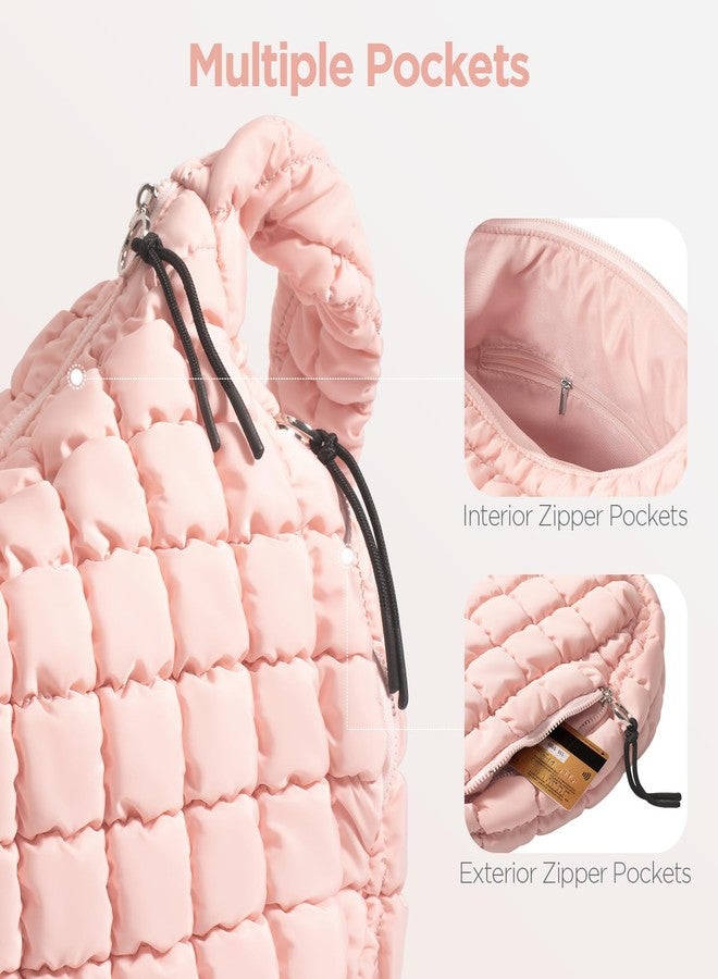 Babysun Puffer Tote Bag for Women Large Quilted Tote Bag Quilted Carryall Bag Soft Puffy Crossbody Bag Hobo Handbags Puff Purse, Peachy, Large - Image 5