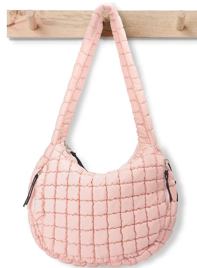 Babysun Puffer Tote Bag for Women Large Quilted Tote Bag Quilted Carryall Bag Soft Puffy Crossbody Bag Hobo Handbags Puff Purse, Peachy, Large - Image 1