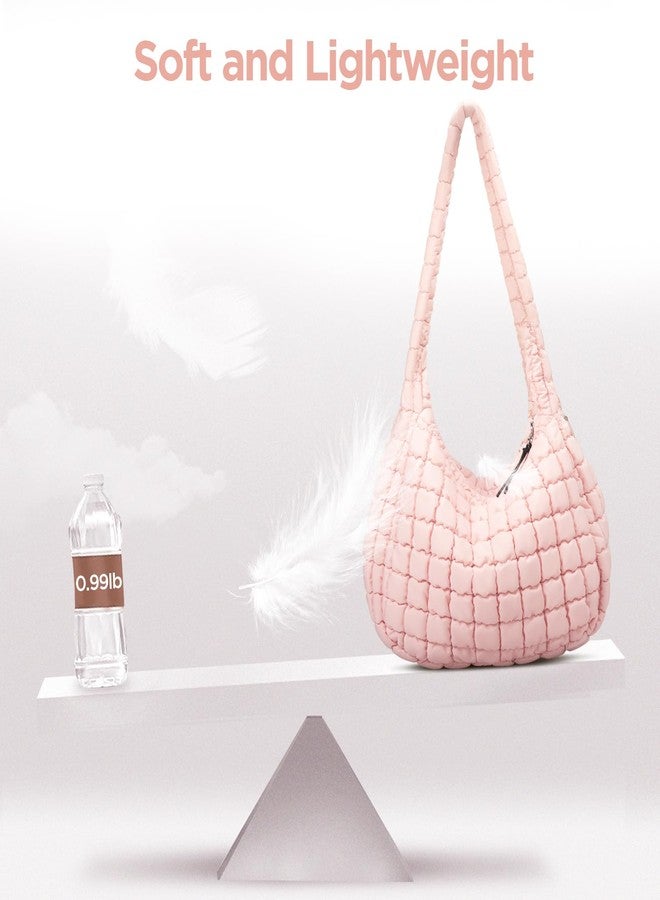 Babysun Puffer Tote Bag for Women Large Quilted Tote Bag Quilted Carryall Bag Soft Puffy Crossbody Bag Hobo Handbags Puff Purse, Peachy, Large - Image 3