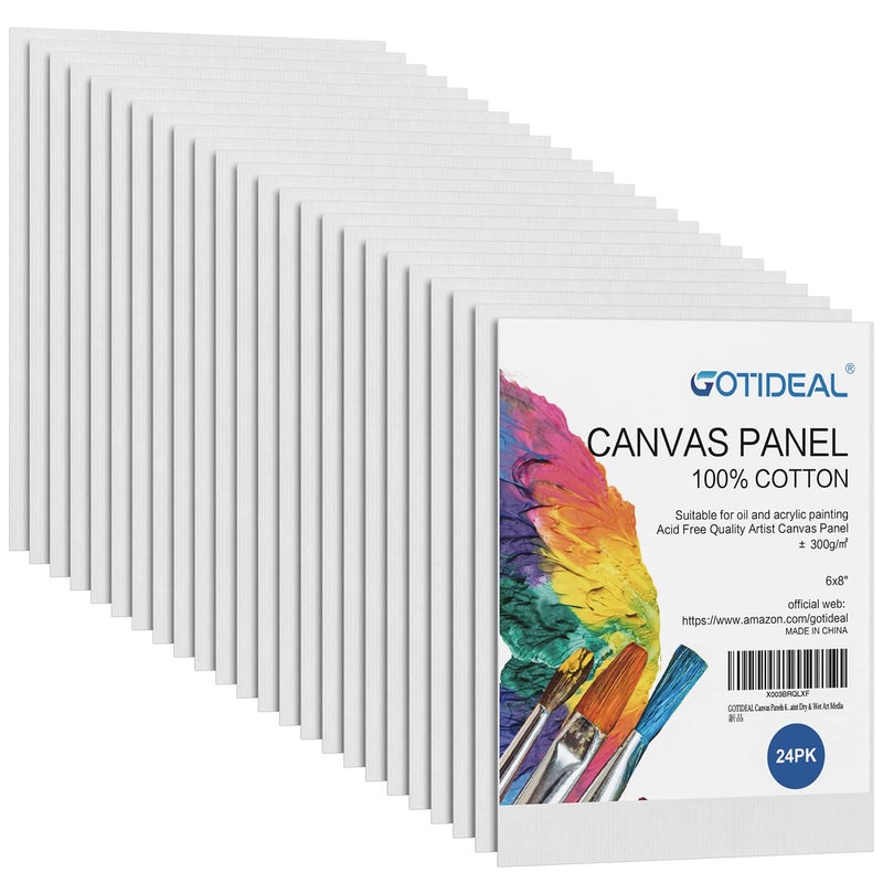 GOTIDEAL Canvases for Painting 6x8 inch of 24 Professional Primed White Blank Flat Canvas Panels 100 Cotton Artist Canvas Boards for Acrylics Painting Oil Watercolor Tempera