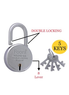 Foora Foora Round 65 Padlock with 5 KeysSteel Double Locking 8 Lever Silver Steel Lever 65mm Pack of 10  - Image 2