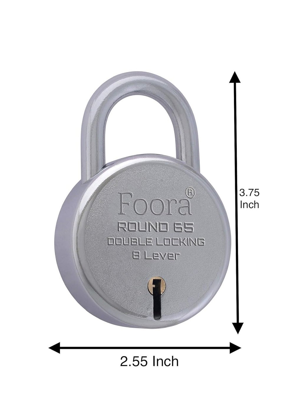Foora Foora Round 65 Padlock with 5 KeysSteel Double Locking 8 Lever Silver Steel Lever 65mm Pack of 10  - Image 3