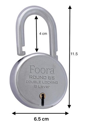 Foora Foora Round 65 Padlock with 5 KeysSteel Double Locking 8 Lever Silver Steel Lever 65mm Pack of 10  - Image 4