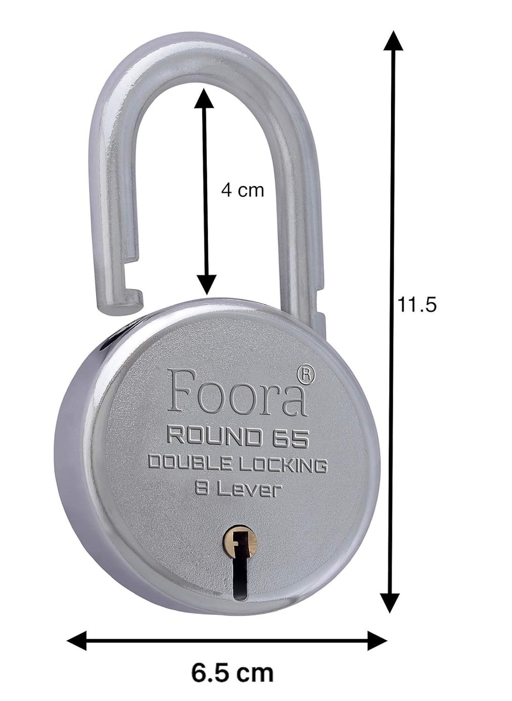 Foora Foora Round 65 Padlock with 5 KeysSteel Double Locking 8 Lever Silver Steel Lever 65mm Pack of 10  - Image 4