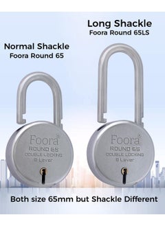 Foora Foora Round 65 Padlock with 5 KeysSteel Double Locking 8 Lever Silver Steel Lever 65mm Pack of 10  - Image 5