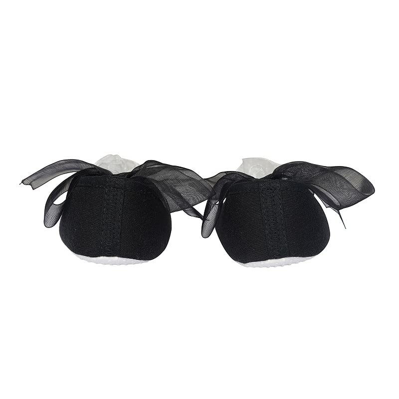 Rsmart Infant New Baby Toddlers Boys and Girls Cotton Black Sandal Ribbon Booties With White Flower Patch [RSM_21] - Image 2