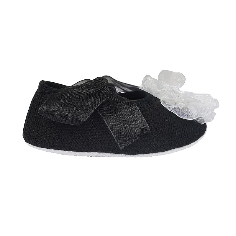 Rsmart Infant New Baby Toddlers Boys and Girls Cotton Black Sandal Ribbon Booties With White Flower Patch [RSM_21] - Image 4