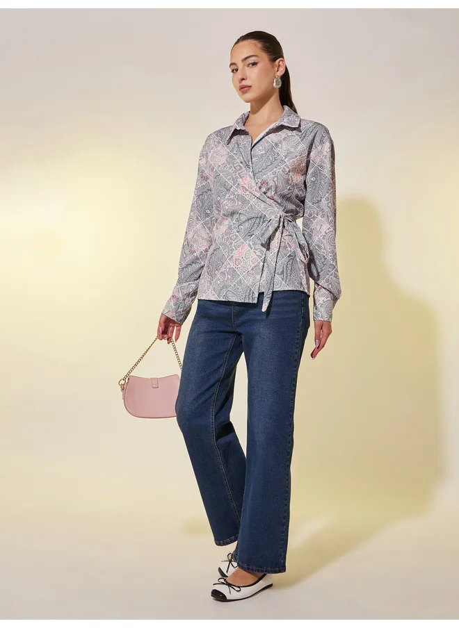 تايك تو Take Two All-Over Print Long Sleeve Wrap Top
