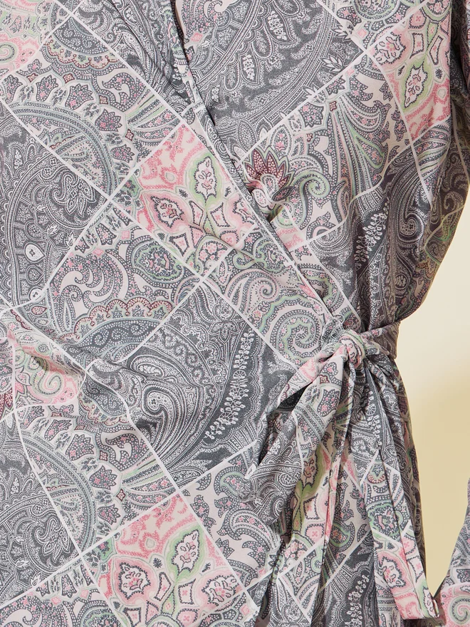Take Two Take Two All-Over Print Long Sleeve Wrap Top