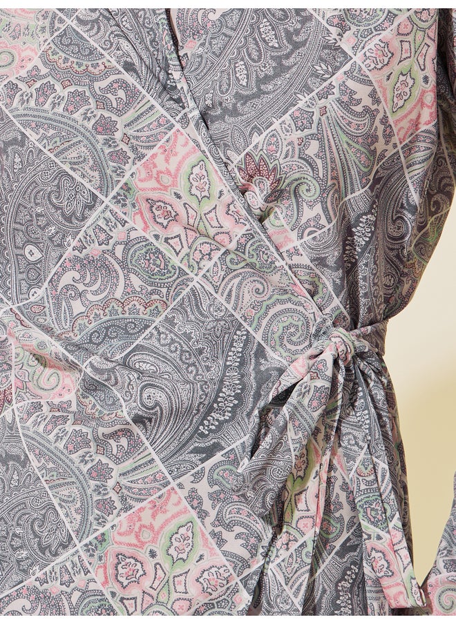 Take Two Take Two All-Over Print Long Sleeve Wrap Top  - Image 3