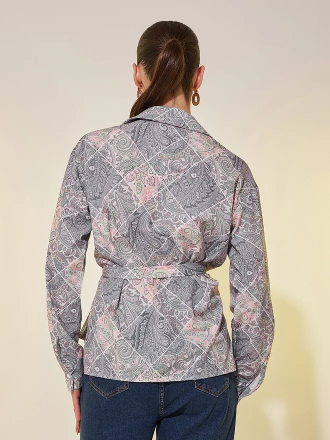 Take Two Take Two All-Over Print Long Sleeve Wrap Top