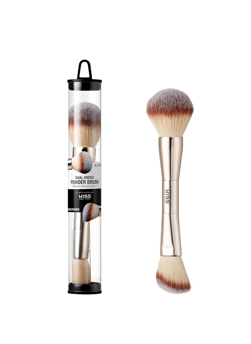 kiss new york KISS NEW YORK Professional Dual Ended Powder Brush, All Over Face Application, Easy Sculped Look with Angled Powder Brush for Blush, Setting Powder, Contour  - Image 1