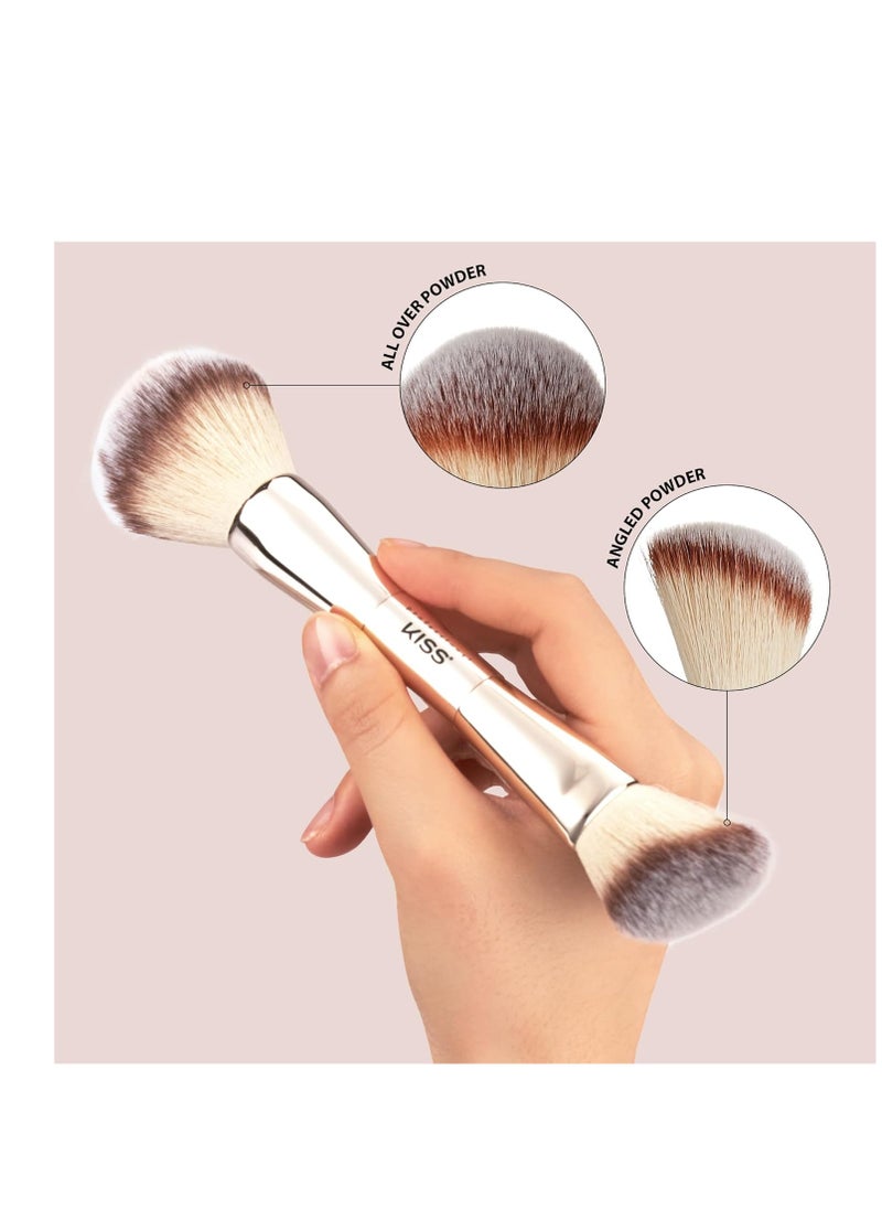 kiss new york KISS NEW YORK Professional Dual Ended Powder Brush, All Over Face Application, Easy Sculped Look with Angled Powder Brush for Blush, Setting Powder, Contour  - Image 2