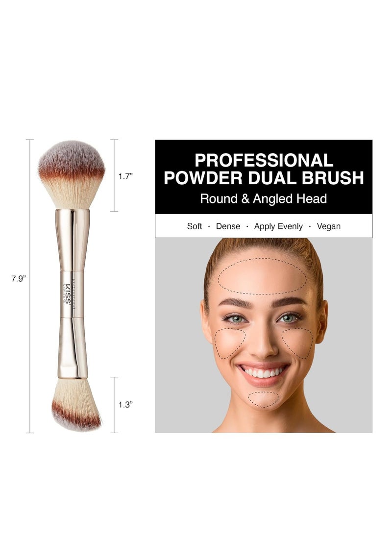 kiss new york KISS NEW YORK Professional Dual Ended Powder Brush, All Over Face Application, Easy Sculped Look with Angled Powder Brush for Blush, Setting Powder, Contour  - Image 3