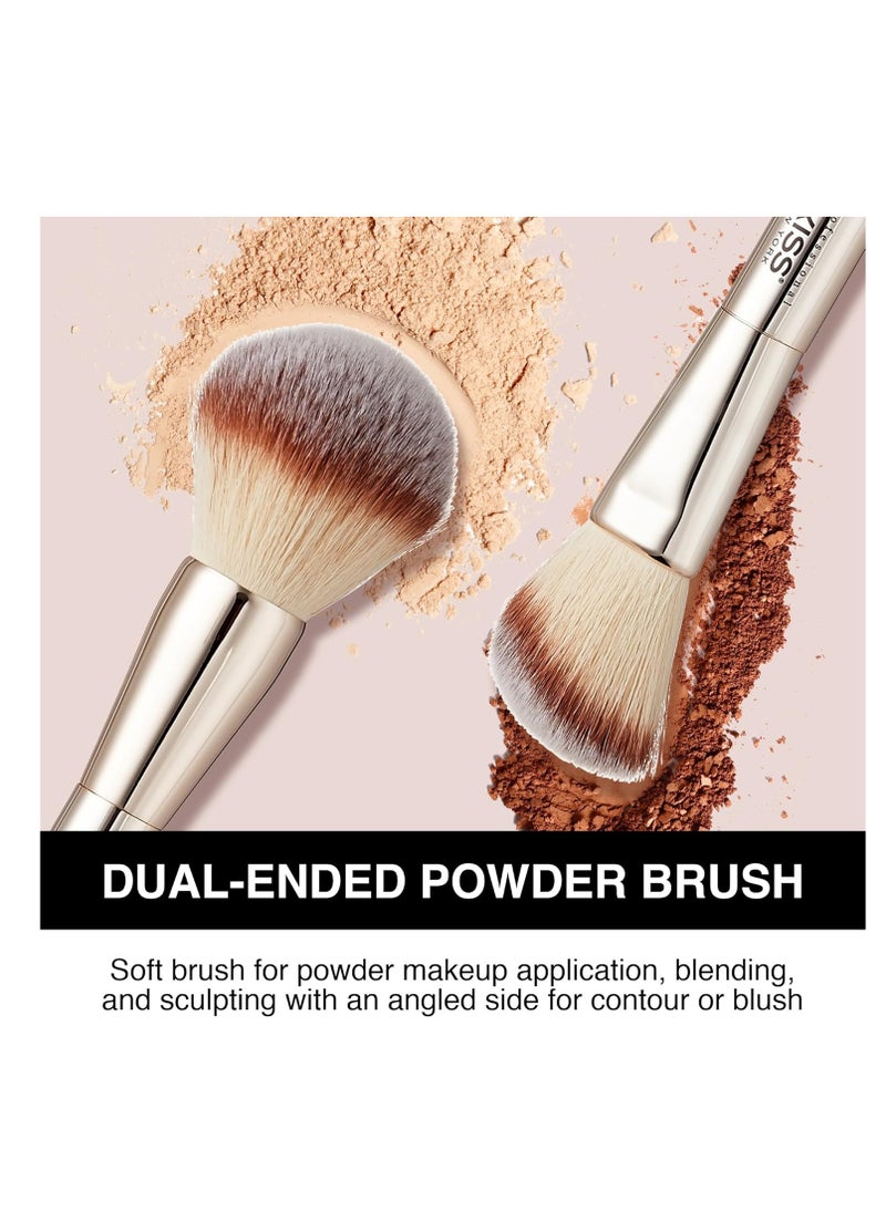 kiss new york KISS NEW YORK Professional Dual Ended Powder Brush, All Over Face Application, Easy Sculped Look with Angled Powder Brush for Blush, Setting Powder, Contour  - Image 4