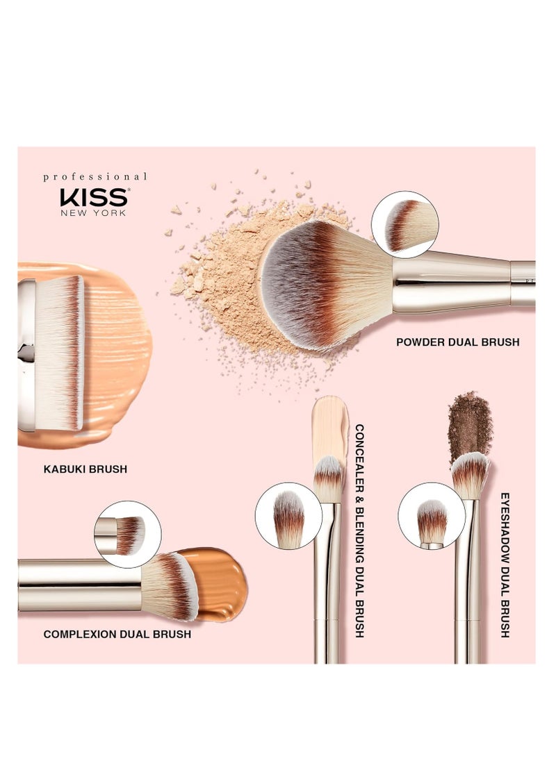 kiss new york KISS NEW YORK Professional Dual Ended Powder Brush, All Over Face Application, Easy Sculped Look with Angled Powder Brush for Blush, Setting Powder, Contour  - Image 5