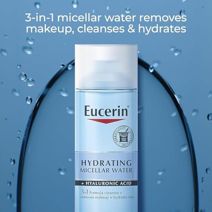 Eucerin Hydrating 3-in-1 Micellar Water, Formulated with Hyaluronic Acid, 6.8 Fl Oz Bottle - Image 2