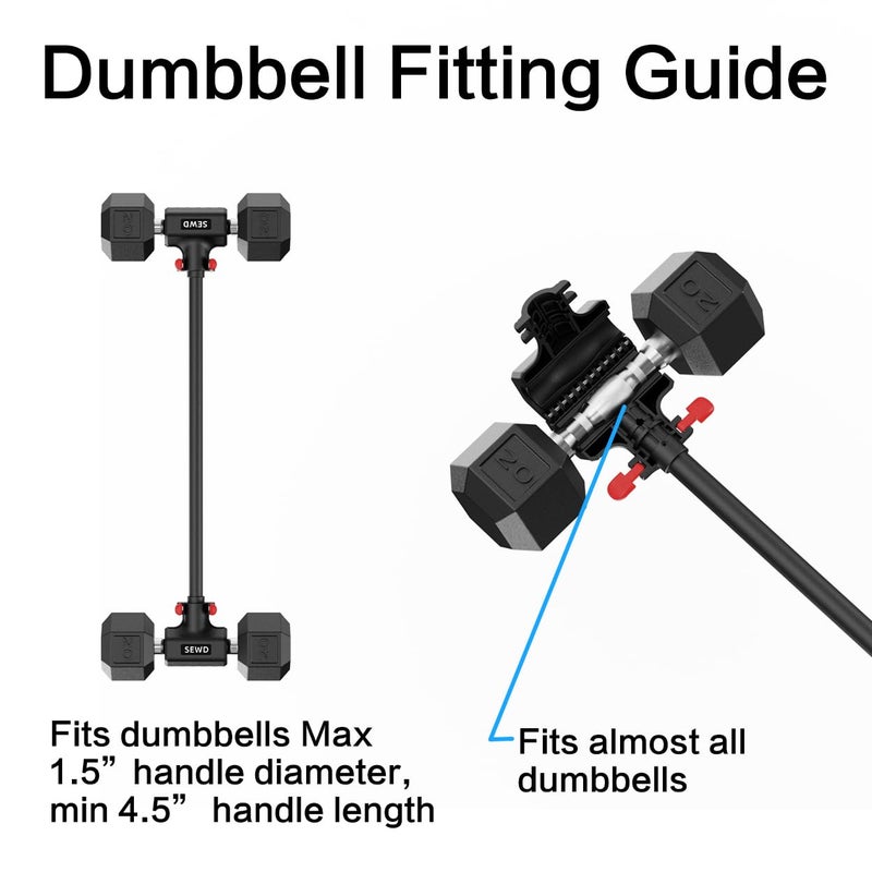 SEWD Dumbbell Converter by SEWD â€“ Turn Dumbbells into Barbell Set â€“ Adjustable Weights & Up to 220LB Capacity Barbell for Home Gym Full Body Workouts â€“ Red - Image 2