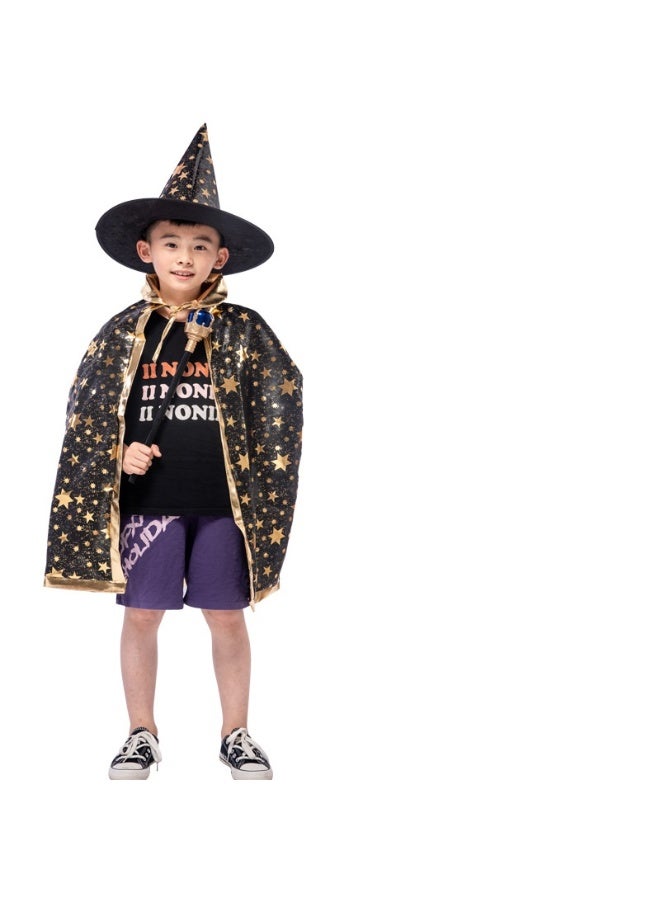 NIBEMINENT Halloween children's cape and cloak party performance Magician and wizard Korean five-star cape and hat set