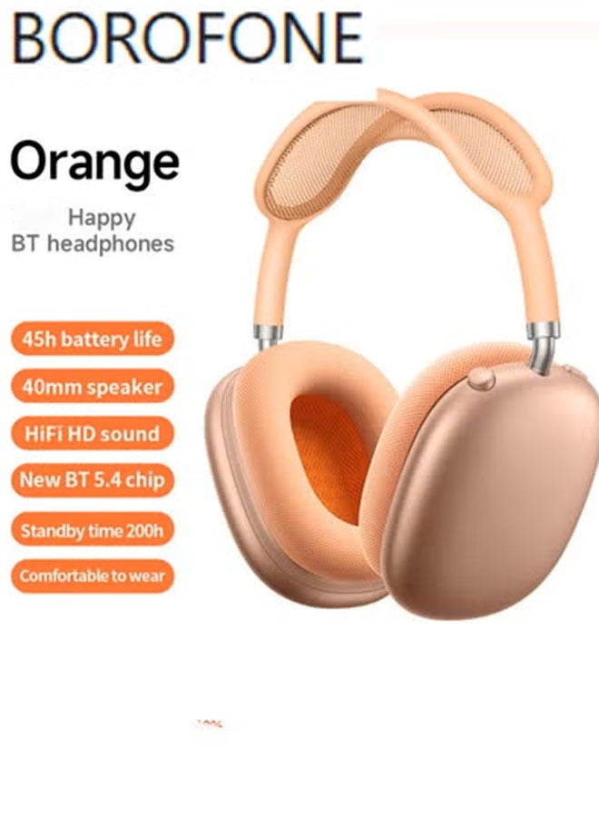 BOROFONE Bluetooth and Wired Connection Dual-Mode Headset Gaming Bluetooth Headset Enhanced Battery Life Edition Music Headphones Retractable Design Bluetooth 5.4 Gaming Headset ANC Active Noise Cancellation Over-Ear Headphones (Orange) - Image 1