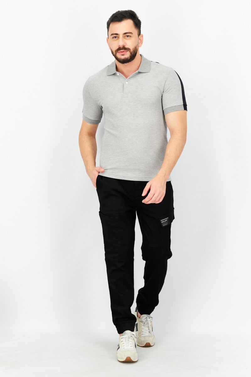 Aigle Men Regular Fit Heather Short Sleeve Polo Shirt, Grey/Black - Image 3