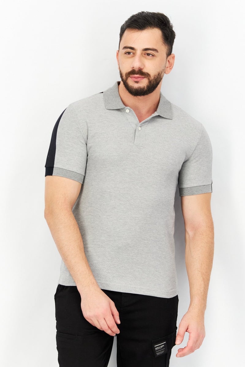 Aigle Men Regular Fit Heather Short Sleeve Polo Shirt, Grey/Black - Image 1