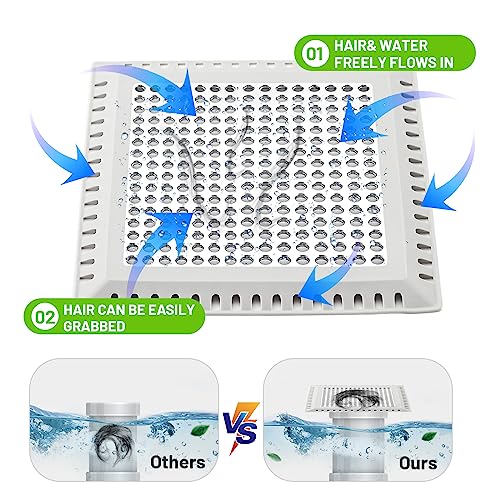 Aluvor Drain Hair Catcher,Shower Drain Cover Hair Catcher Shower Drain Strainer for Bathroom Floor,Square Shower Hair Drain Catcher to Keep Away from Clogged Drain-No Rust! - Image 5