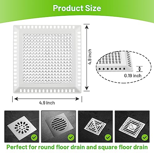 Aluvor Drain Hair Catcher,Shower Drain Cover Hair Catcher Shower Drain Strainer for Bathroom Floor,Square Shower Hair Drain Catcher to Keep Away from Clogged Drain-No Rust! - Image 2